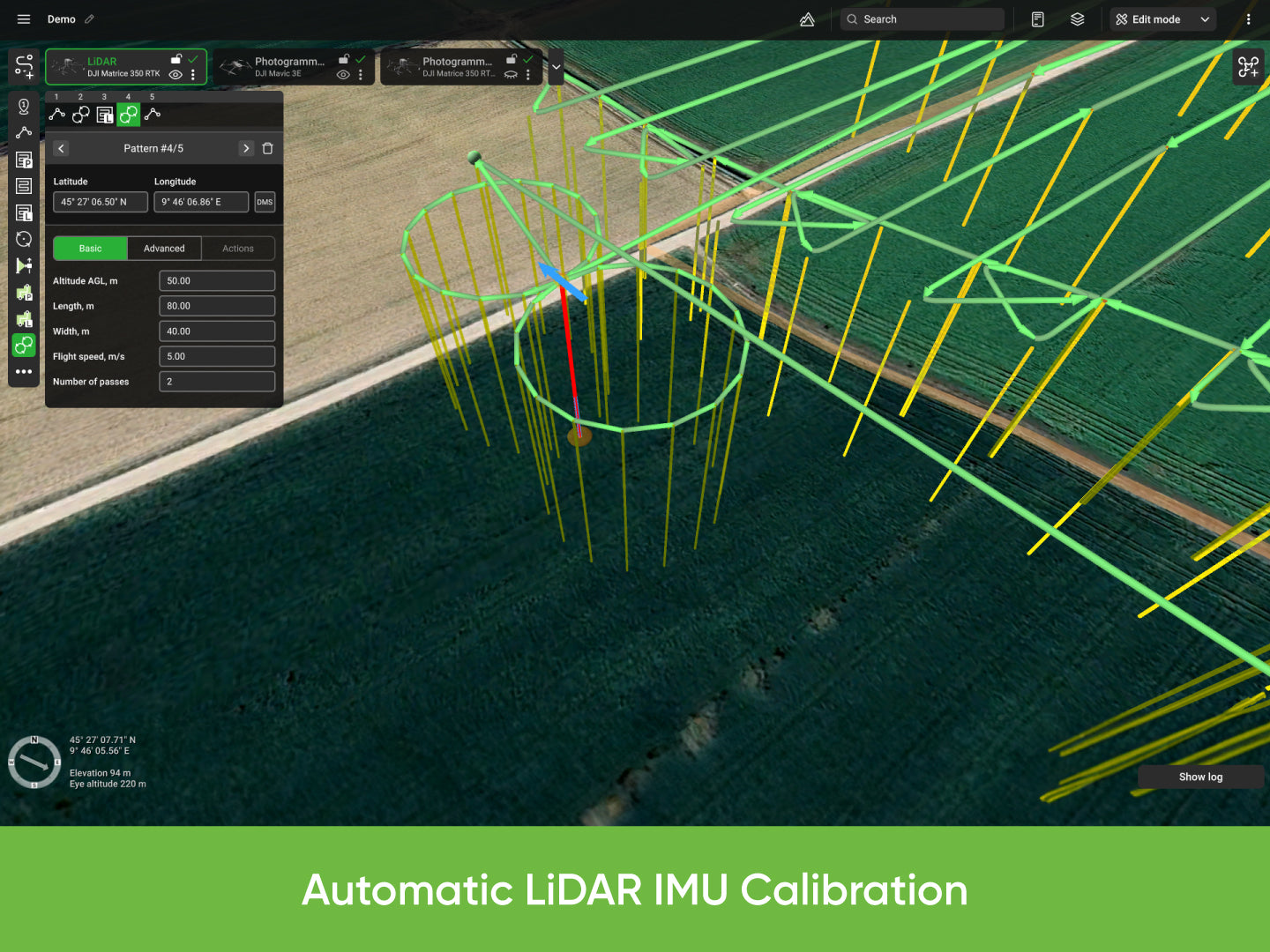 UgCS EXPERT screenshot: Automatic LiDAR IMU calibration