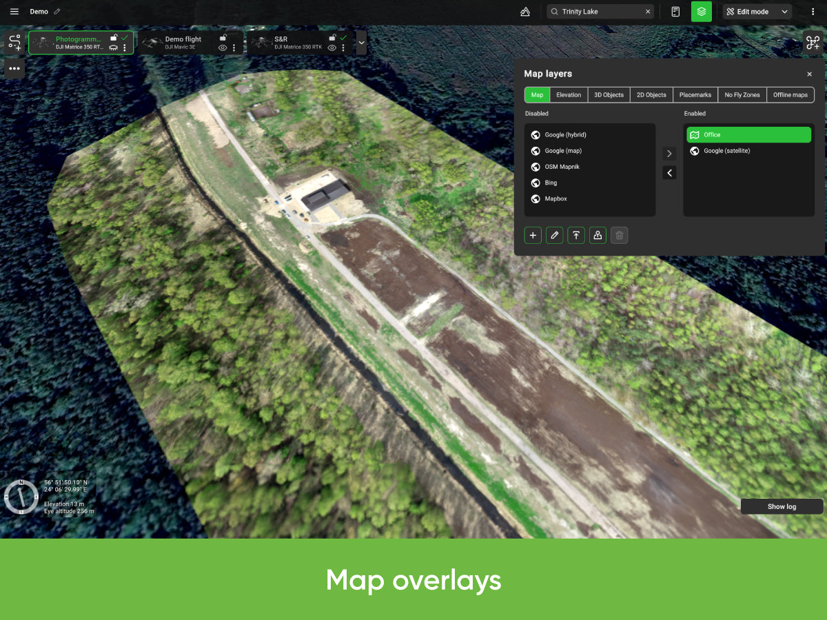 UgCS EXPERT screenshot: Map overlays