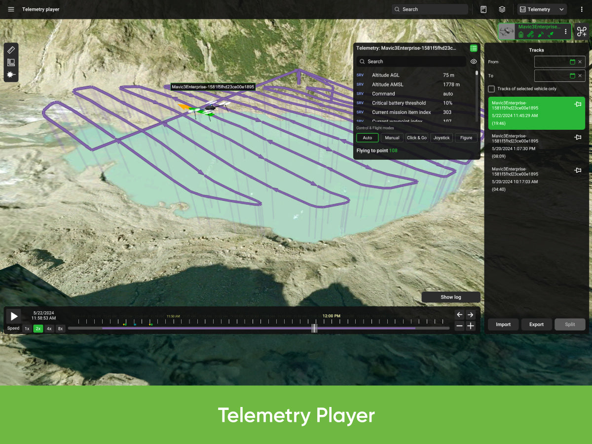 UgCS EXPERT screenshot: Telemetry player