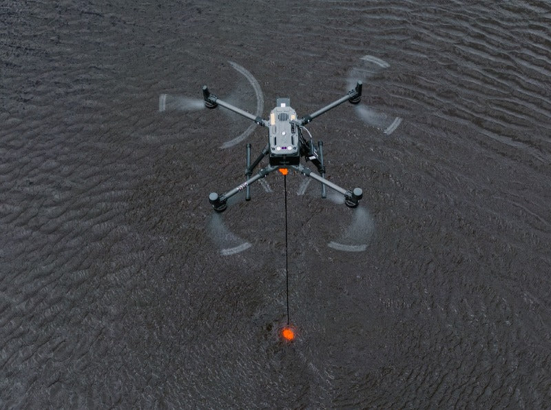 EchoLogger ECT D052S echo sounder mounted on a drone